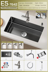 CascadeBlack Luxury Waterfall Undermount Kitchen Sink Set – Black Stainless Steel Single Bowl with Faucet & Soap Dispenser