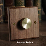 RetroLux Black Walnut Toggle Wall Switch – 1–4 Gang with Brass Lever & Optional USB