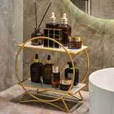 AureliaTower Premium 2-Tier Bathroom & Makeup Organizer – Gold/Black with Marble-Style Ceramic Trays