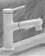 Modern White Pull-Out Bathroom Sink Faucet – Single Handle Brass Basin Mixer