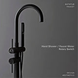 AITANA Luxury Floor-Mounted Faucet – Black Brass Bathroom Faucet, Dual Handle, Hot & Cold, 2 Functions