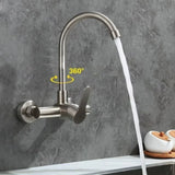 Wall Mounted Stainless Steel Kitchen Faucet with Flexible 360° Swivel Spout and Hot Cold Mixer