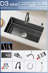 CascadeBlack Luxury Waterfall Undermount Kitchen Sink Set – Black Stainless Steel Single Bowl with Faucet & Soap Dispenser