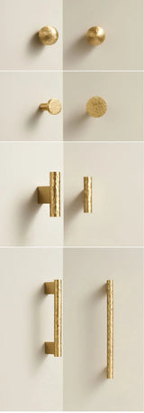 ForgeLuxe Handcrafted Solid Brass Cabinet Handle – Hammered Finish in Matte Gold & Antique Bronze (5.04 in)