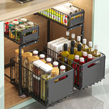 2-Tier Pull Out Kitchen Storage Basket Carbon Steel – Adjustable Under Sink Organizer | Sliding Drawer Rack | Space Saving Design