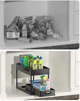 SlideEase 2-Tier Pull-Out Cabinet Organizer – Expandable Under-Sink Storage with Baskets, Hooks & Cup System