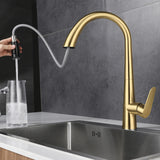 Pull-Out Kitchen Faucet in Brushed Gold Stainless Steel – Modern Sink Mixer for Hot and Cold Water