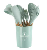 ChefEase – 12-Piece Silicone Kitchen Utensil Set with Wooden Handles