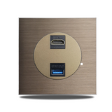 EU Wall Power Outlet Brushed Brown Aluminum – Schuko Socket with USB & RJ45 Port | 16A 250V | Flush Mount Modern Plate