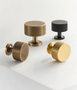 Nurlin Solid Brass Furniture Knobs – Art Deco Line Design in Gold, Silver, Bronze & Black
