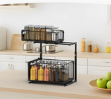 2 Tier Pull Out Cabinet Organizer Premium – Adjustable Under Sink Storage Rack | Sliding Drawer Basket | Spice Jar Storage Solution