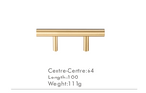 Nurlin T-Bar Brass Handle – Extra Long & Modern for Cabinets, Drawers & Refrigerators