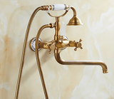 ZGRK Luxe Retro Shower Faucet Set – Wall-Mounted Brass Mixer with Handheld Shower & Extended Spout | Classic Design