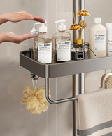 Drill-Free Aluminum Shower Caddy Shelf with Towel Bar – Double Layer Bathroom Organizer | Rustproof | Strong Adhesive Mount