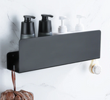 Matte Black Aluminum Wall Shelf Organizer with Hooks – Bathroom Storage Rack | Space Saving | Rustproof Design