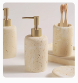 Travella Travertine Bathroom Set – Luxury Stone Soap Dispenser & Bathroom Organizer