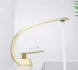 Curved Brass Bathroom Sink Faucet with Single Handle Hot and Cold Mixer