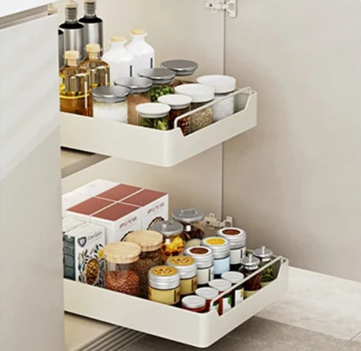 Pull Out Kitchen Cabinet Organizer Premium – Sliding Storage Drawer Rack | Spice Storage Tray | No Drill Carbon Steel Organizer