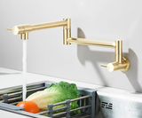 Brushed Gold Wall Mount Kitchen Faucet Premium – Single Cold Water Tap | 360° Swivel Spout | Space Saving Design
