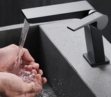 ShadowStream LuxeFall Waterfall Bathroom Faucet – Gun Grey Solid Brass Single-Handle Sink Mixer with Hot & Cold Control