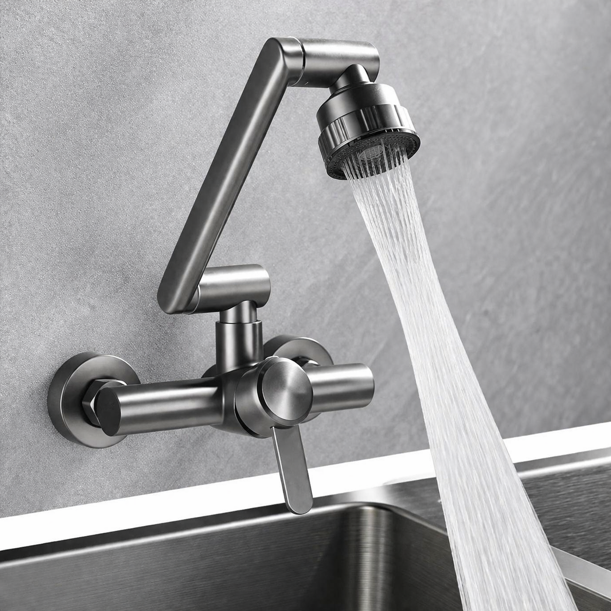 Wall Mounted Stainless Steel Kitchen Faucet with 4 Spray Modes and 360° Swivel faucet
