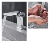 ShadowStream LuxeFall Waterfall Bathroom Faucet – Gun Grey Solid Brass Single-Handle Sink Mixer with Hot & Cold Control