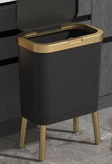 GoldenSlim Modern Trash Can with Lid – Sleek Bin for Bedroom, Bathroom & Kitchen