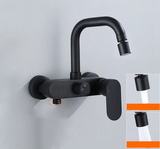 AquaJet Wall-Mount Faucet – Black Brass, Warm & Cold Water, Side Sprayer for Kitchen, Sink, or Bathtub