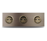 EU Wall Power Outlet Brushed Brown Aluminum – Schuko Socket with USB & RJ45 Port | 16A 250V | Flush Mount Modern Plate