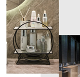 AureliaTower Premium 2-Tier Bathroom & Makeup Organizer – Gold/Black with Marble-Style Ceramic Trays
