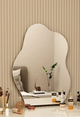 NordiGlow AuraCurve LED Wall Mirror – Scandinavian Irregular Lighted Vanity Mirror for Bathroom, Bedroom & Living Room