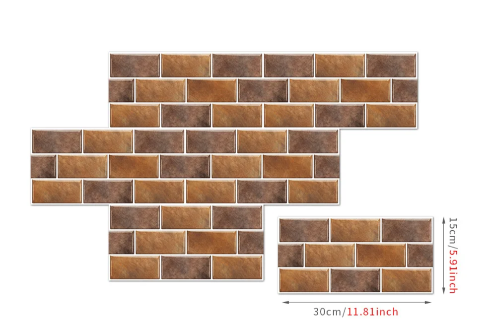 RetroBrick – 6-Piece Self-Adhesive Retro Brick Wall Sticker Set (30x15 cm / 11.8"x5.9")