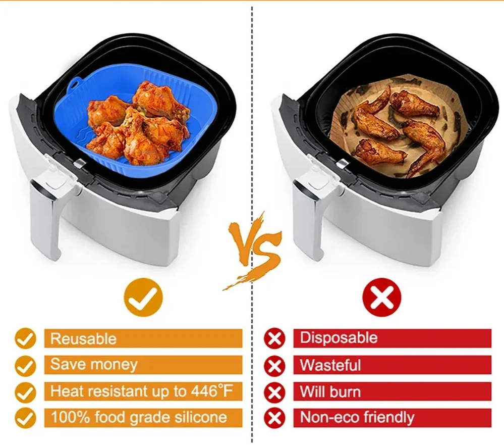 AirBake – Silicone Airfryer Pan & Baking Tray | Reusable Square BBQ & Oven Mat
