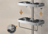 Drill-Free Aluminum Shower Caddy Shelf with Towel Bar – Double Layer Bathroom Organizer | Rustproof | Strong Adhesive Mount