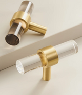 Modern Brass & Acrylic Furniture Handle – Transparent, Black or White Decorative Pull with Custom Extension