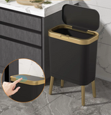 GoldenSlim Modern Trash Can with Lid – Sleek Bin for Bedroom, Bathroom & Kitchen