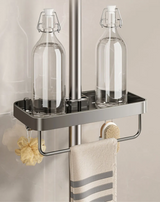 Drill-Free Aluminum Shower Caddy Shelf with Towel Bar – Double Layer Bathroom Organizer | Rustproof | Strong Adhesive Mount