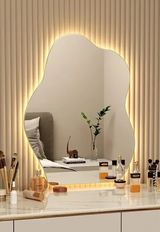 NordiGlow AuraCurve LED Wall Mirror – Scandinavian Irregular Lighted Vanity Mirror for Bathroom, Bedroom & Living Room