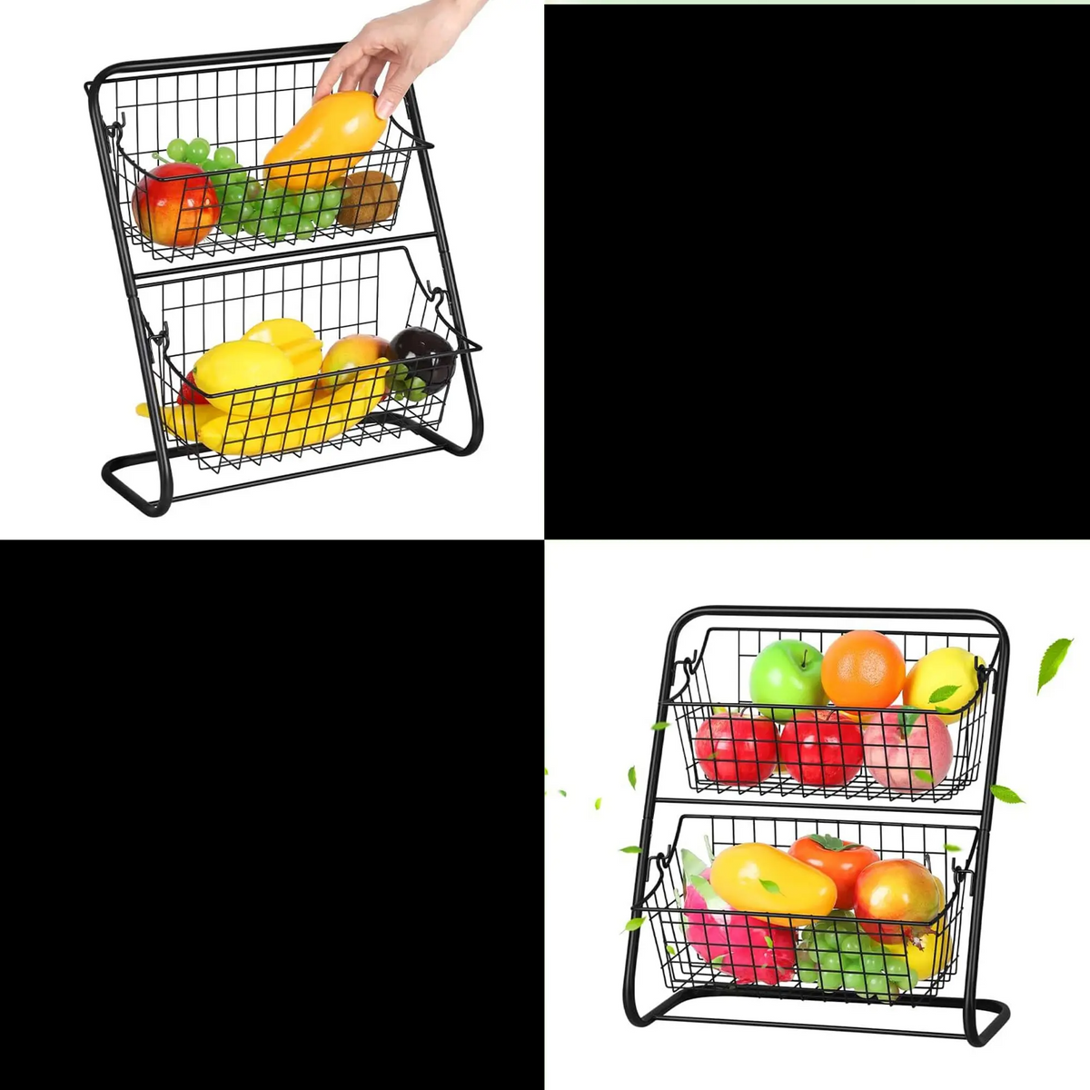 StackEase – Double-Tier Metal Fruit Basket & Removable Storage Rack