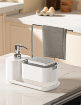 SoapStation Ultra 5-in-1 Sink Organizer – Dual Soap Dispenser, Sponge Holder, Cloth Rack & Drip Tray Kitchen Cleaning System