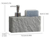 StoneTouch Luxe 2-in-1 Soap Dispenser with Sponge Holder – Modern Stone-Look Kitchen & Bathroom Sink Organizer