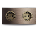 EU Wall Power Outlet Brushed Brown Aluminum – Schuko Socket with USB & RJ45 Port | 16A 250V | Flush Mount Modern Plate