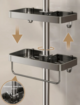 Drill-Free Aluminum Shower Caddy Shelf with Towel Bar – Double Layer Bathroom Organizer | Rustproof | Strong Adhesive Mount