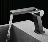 ShadowStream LuxeFall Waterfall Bathroom Faucet – Gun Grey Solid Brass Single-Handle Sink Mixer with Hot & Cold Control