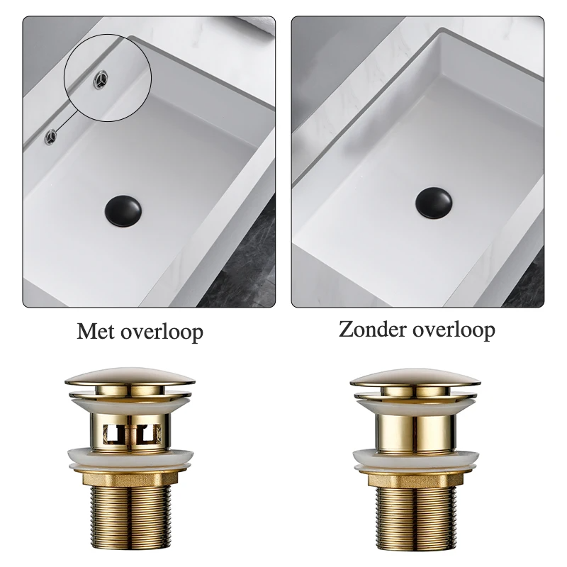LuxDrain Pop-Up Drain Stopper – Stylish Bathroom Sink Stopper in Black & Gold