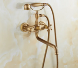 ZGRK Luxe Retro Shower Faucet Set – Wall-Mounted Brass Mixer with Handheld Shower & Extended Spout | Classic Design