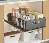 Pull-Out Metal Kitchen Storage Drawer Organizer Set – Sliding Spice Rack Trays | Space Saving Cabinet Storage | Easy Access Design