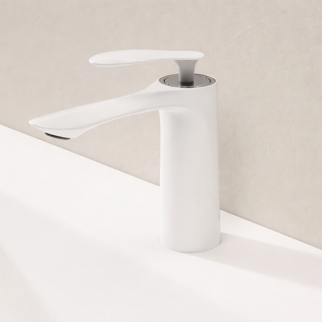 White Brass Waterfall Bathroom Sink Faucet with Single Handle Hot and Cold faucet