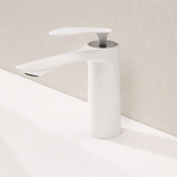 White Brass Waterfall Bathroom Sink Faucet with Single Handle Hot and Cold Mixer
