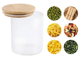 Modern Glass Food Storage Jar Set with Wooden Lids – Airtight Kitchen Containers | Freshness Seal | Multi-Grain Storage